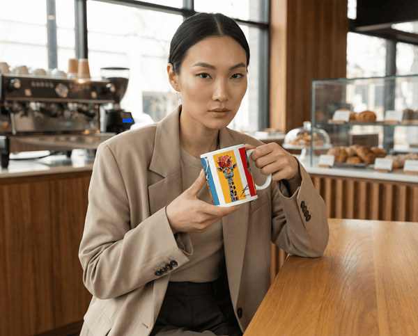 glänzender Becher mit Blumenkranz