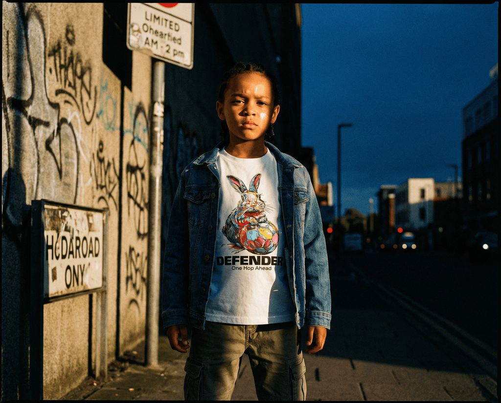 Klassisches Jugend-T-Shirt mit Hasen- und Fußballmotiv