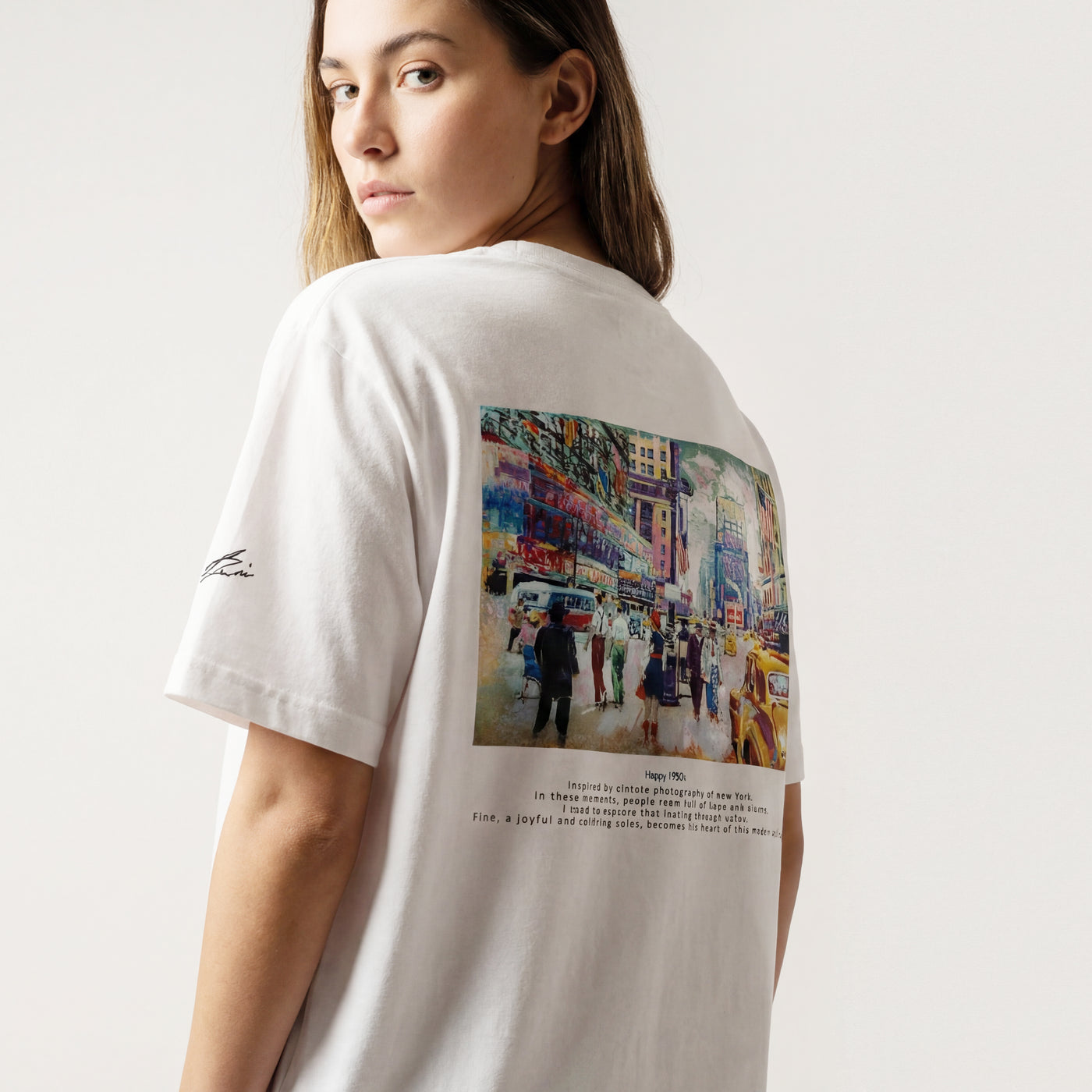 Happy New York 1950s バックプリントハイクオリティTシャツ