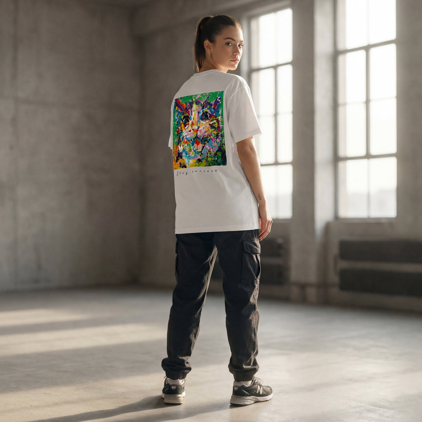 Meow バックプリントハイクオリティTシャツ