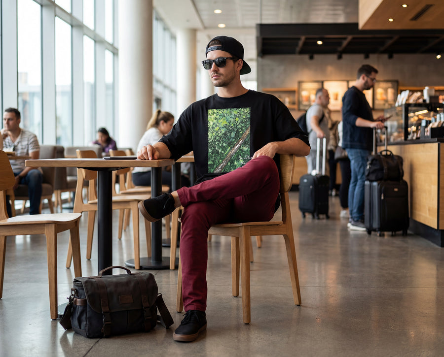 モデル身長：182cm 着用サイズ：L　カジュアルコーデにも合わせやすいデザインです。